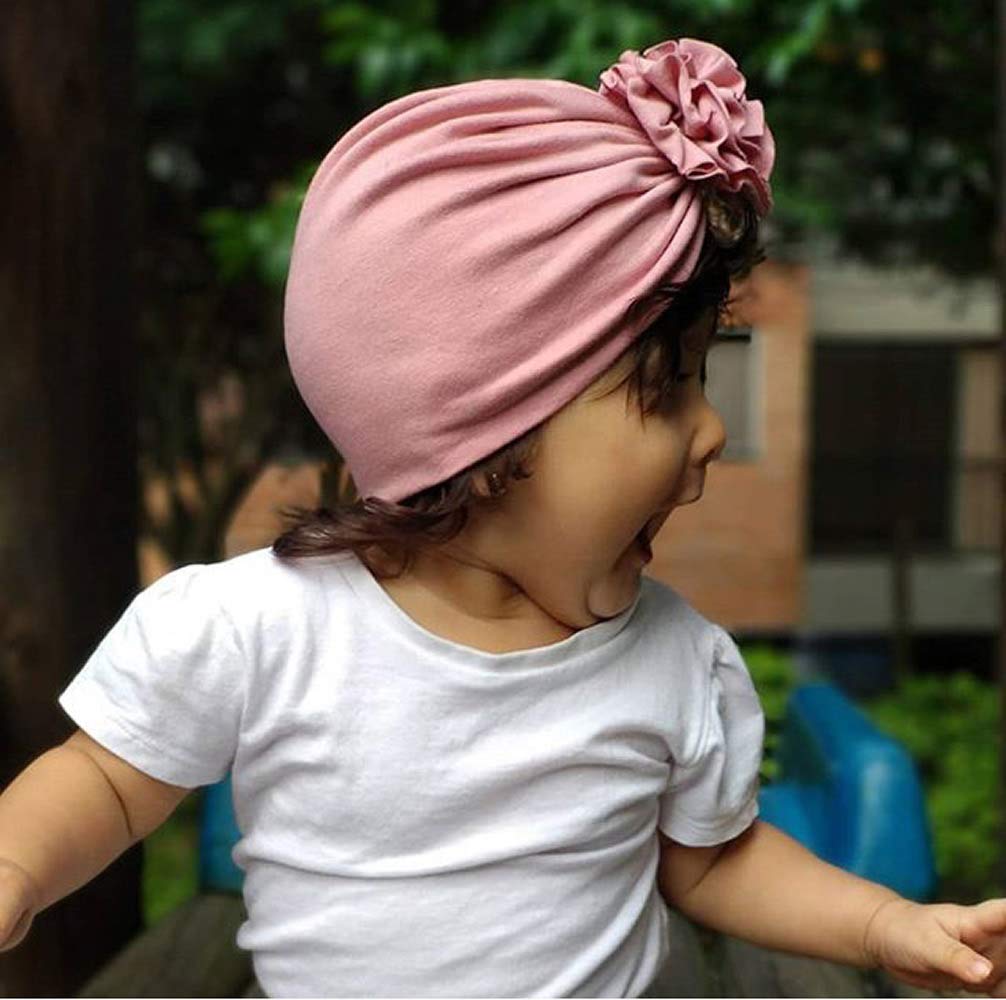 Insowni 8 Pack Solid Nursery Hospital Turban Hat Cap Beanie Bonnet With Big Flower For Baby Girls Toddlers Newborns Infants