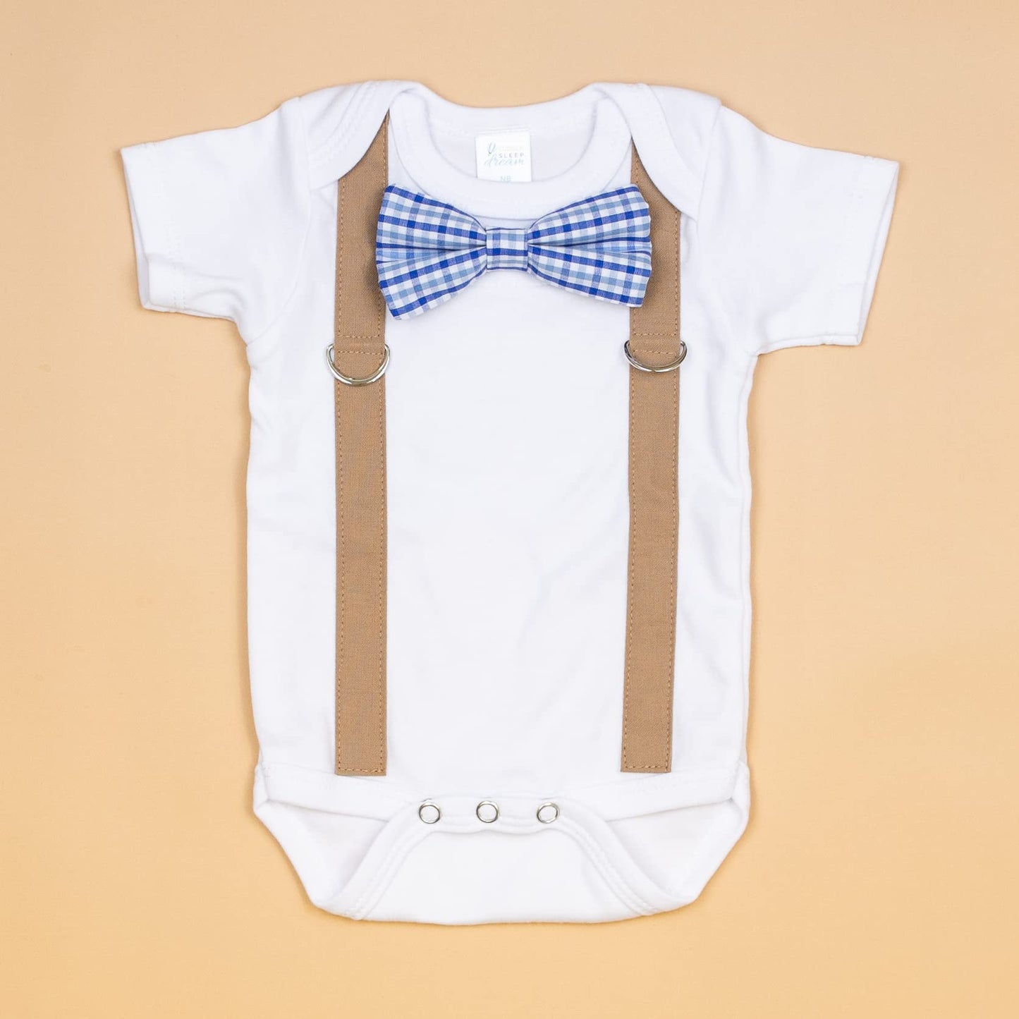Newborn Boy Coming Home Outfit. Navy & Brown Bow Tie And Suspender Take Home Set (Newborn Long Sleeve)