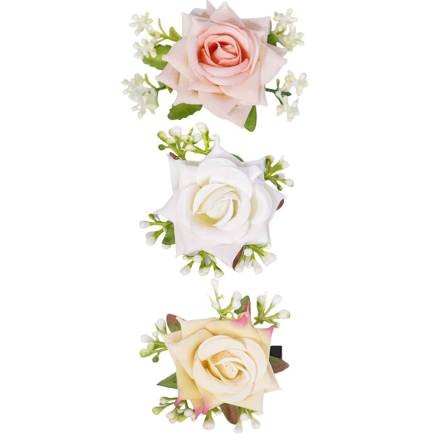 WNYUJOY 3pcs Girls Flower Hair Clips, Floral Rose Hair Barrettes w/Boutique Fully Lined Alligator, Hair Bows for Baby Newborn To