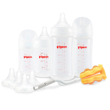 Pigeon Baby Bottle Newborn Feeding Gift Set, Anti-Colic, Wide Neck Bottle With Latch-On Line Nipple (4 Pp Feeding Bottles With N