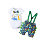 Vivifayee Baby Boy First Birthday Outfit Dinosaur Halloween Short Sleeve Bowtie Rompers Shorts Set With Suspenders One Year Old