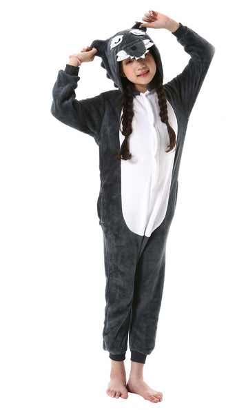 CuteOn Wolf Onesie Kids Animal Pajamas for Boys Girls Halloween Christmas Costume Height for 140cm