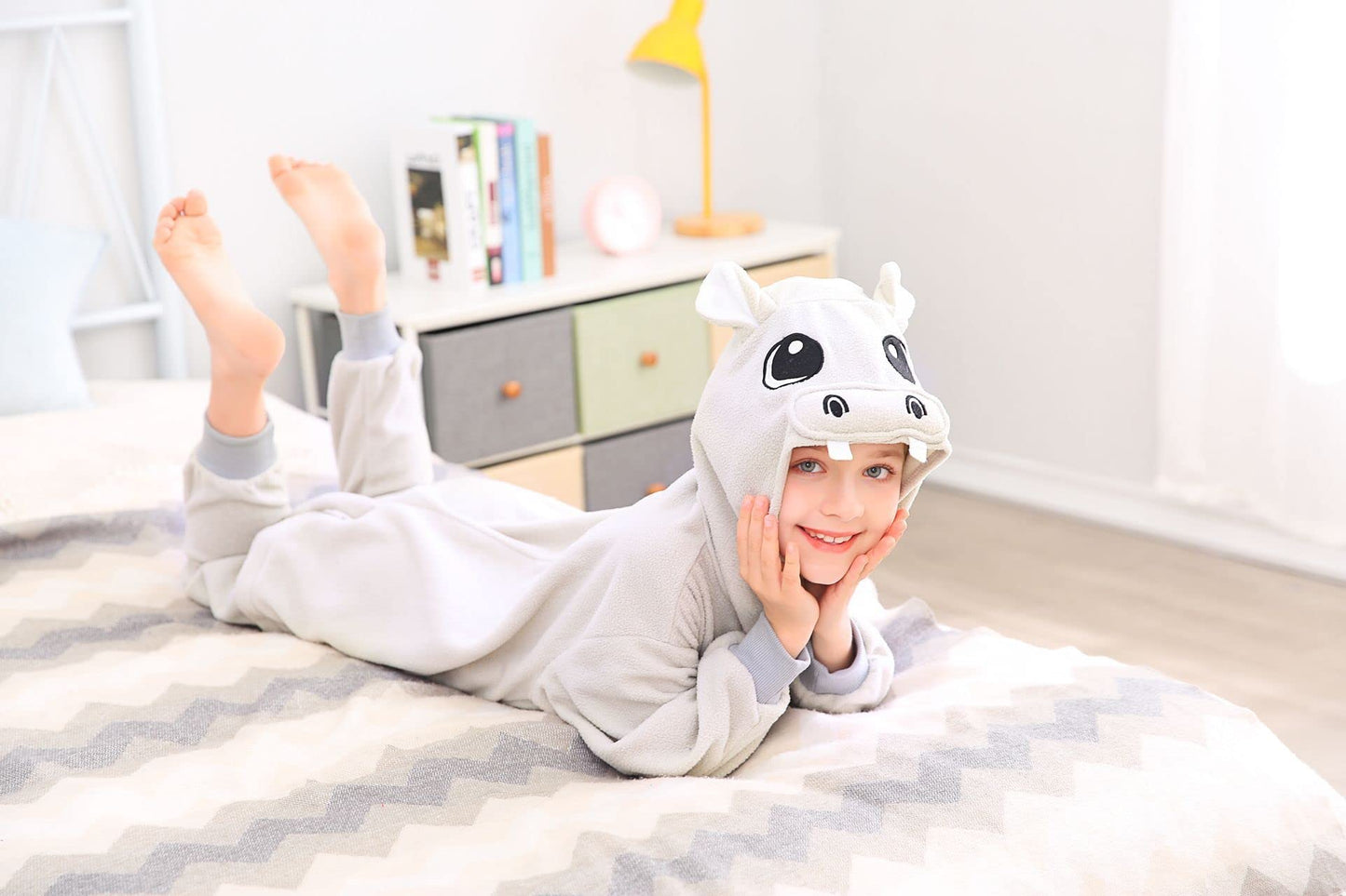 Canasour Hippo Onesie Kids Animal Halloween Cosplay Costume For 10-12 Years Girls Unisex Outfuit One Piece Hooded Soft Pajamas G