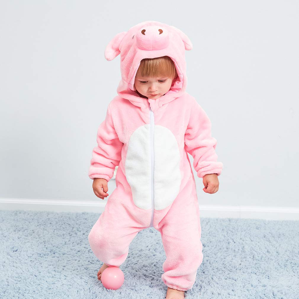 Qzerplay Unisex Kids Baby Pig Cosplay Halloween Costumes Cartoon Outfit Hooded Homewear 80
