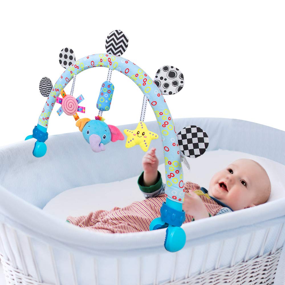 Travel Arch Bassinet Mobile Toys for Infant & Toddlers,Clip on Stroller Toy Crib Accessory & Pram Activity Bar Toy for Indoor an