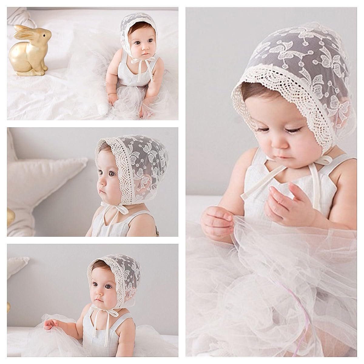 Lace Hat Infant Baby Girl Bonnet Bow Eyelet Lace Cotton Hat, Newborn Girl Cap Summer Hat Toddler Bucket Sun Hat, Ivory Sun Prote