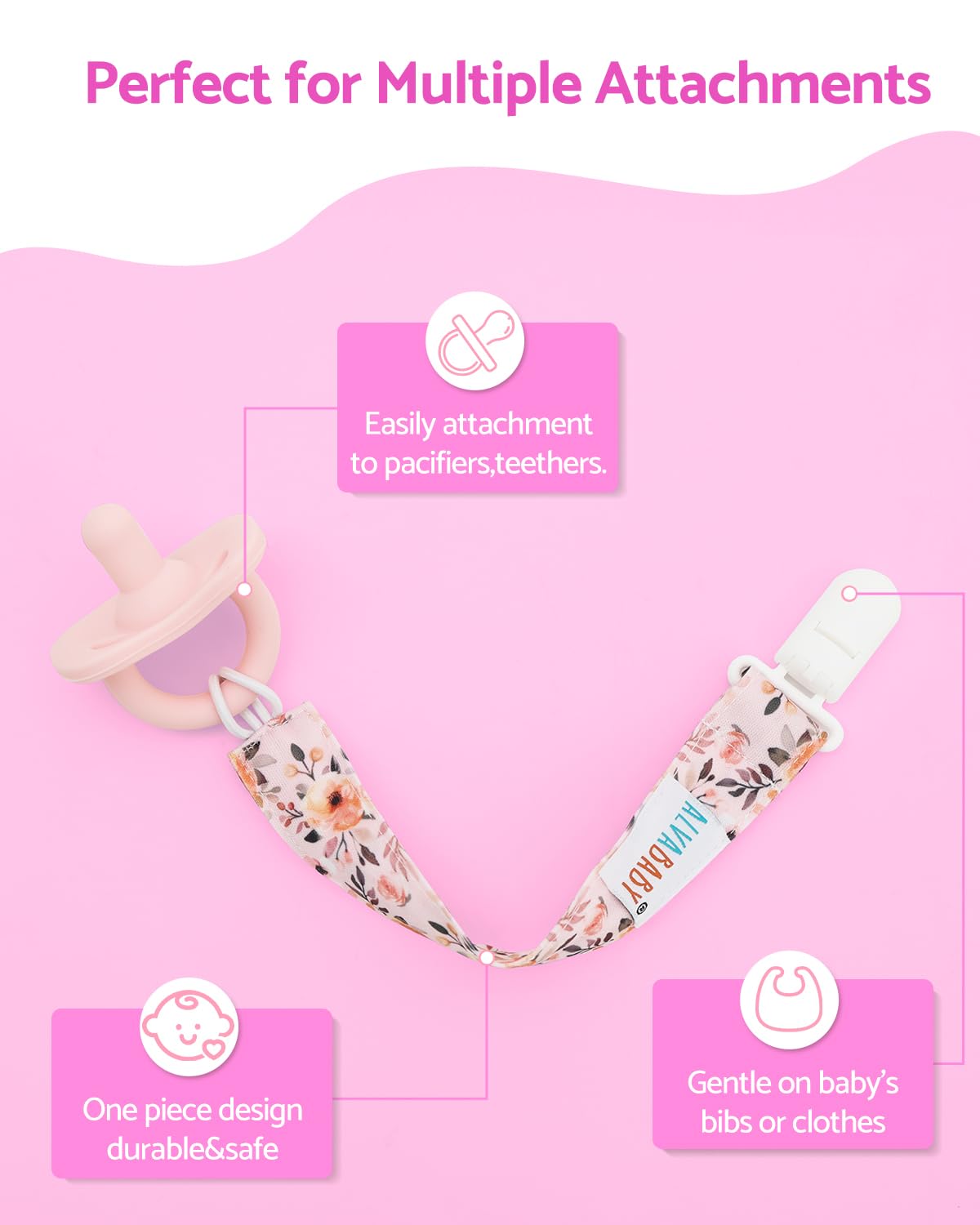 Alvababy Pacifier Clips 8 Pack Binky Paci Clip Holder Leashes For Newborn Baby Boys Girls Fits Baby Teethers Floral 8Dp15
