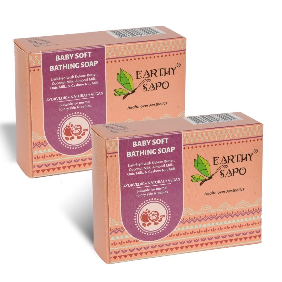 Earthy Sapo Handmade Baby Soft Bathing Soap (Coconut, Almond & Oat Milk, Kokum Butter) 100G, Pack Of 2 | Natural, Gentle Bath So