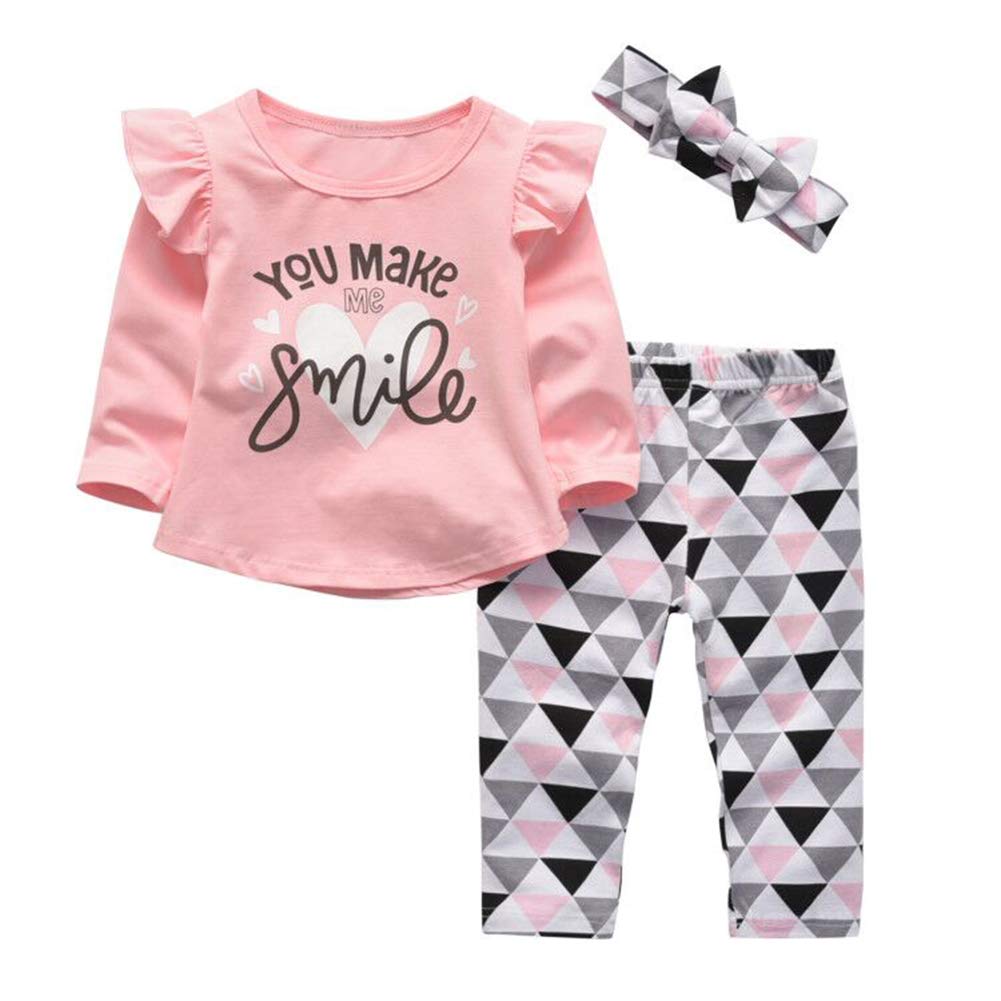 3Pcs Baby Girl Clothes Long Sleeve Letter You Make Me Smile Tops Geome – Cutebab WBBAPB07GDBPDMX