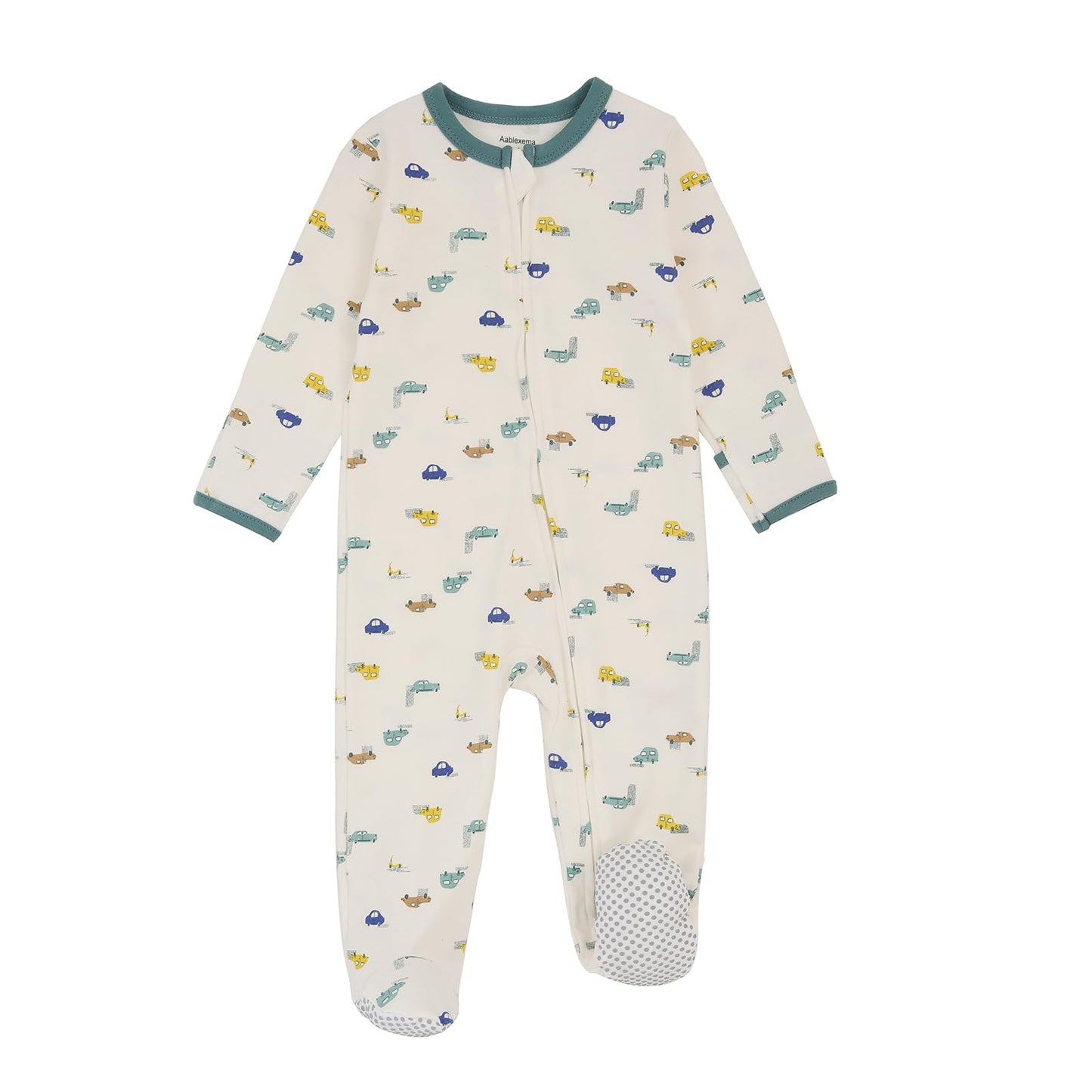 Aablexema Baby Footie Pajama With Mitten Cuffs, Double Zipper Infant Cotton Clothes Sleeper Pjs, Footed Sleep Play(Car Style,6-9