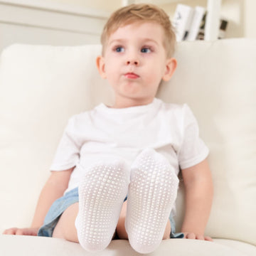 Zaples Baby Non Slip Grip Ankle Socks With Non Skid Soles For Infants Toddlers Kids Boys Girls, White, 12-36 Months