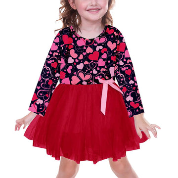 Toddlers Valentines Day Dress Heart Love Print Red Tulle Tutu Dresses 2-3T