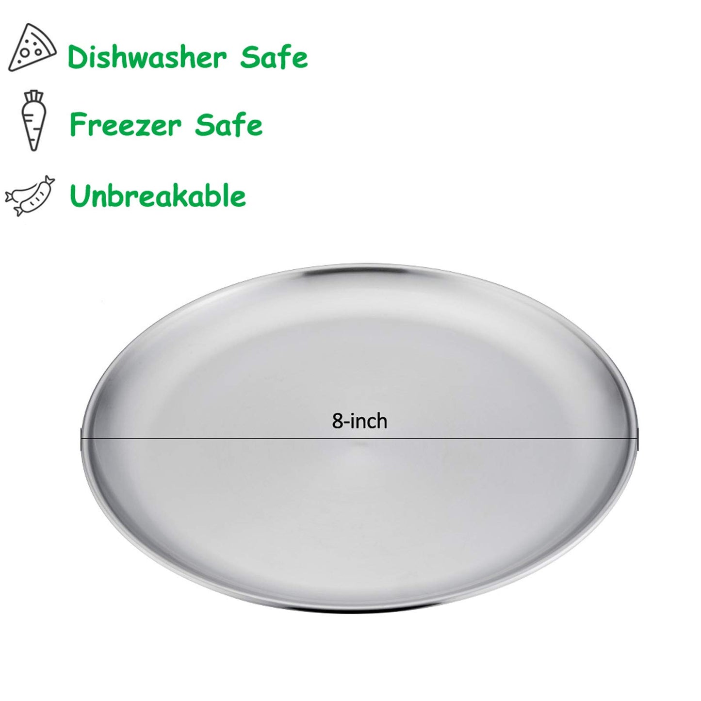 E-Far Stainless Steel Plates Set Of 4, 8-Inch Metal Dinner Plates For Kids Toddlers, Great For Self-Feeding/Picnic/Outdoor Campi