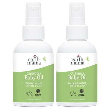 Earth Mama Calendula Baby Oil | Massage Oil For Newborn Skin Care, Dry Skin & Scalp Moisturizer, Fragrance Free, 4-Fluid Ounce (
