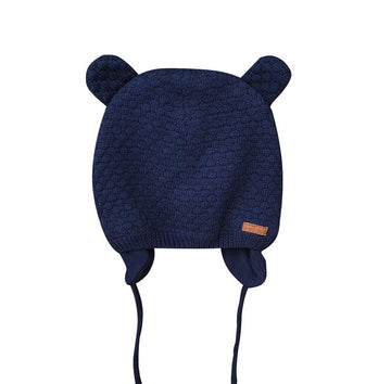 Bestjybt Baby Hat Cute Bear Infant Toddler Earflap Fleece Lined Beanie Warm Caps For Fall Winter (Navy-B, 6-12 Months)
