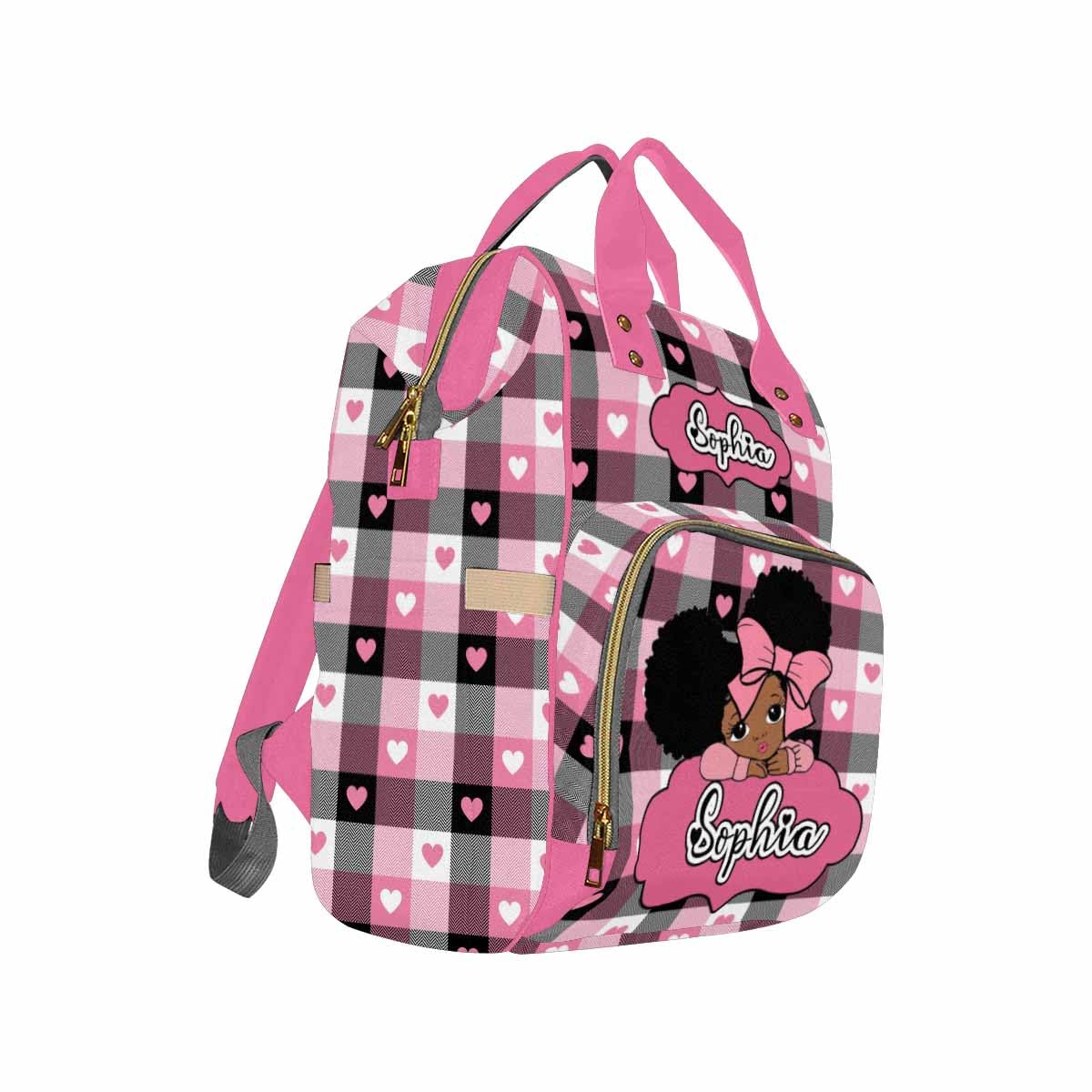 Customized School Bag With Name, Large Capacity Waterproof Diaper Bag, Cute Girl Print Monogram Nappy Backpack With Thermal Pock