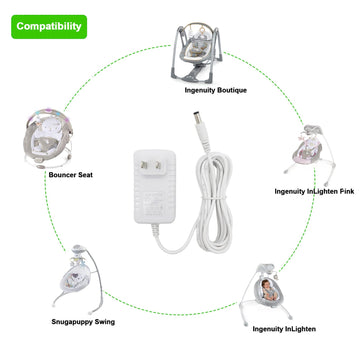 10 Ft Snugapuppy Power Cord Replacement For Fisher Price/Ingenuity Baby Swing 6V Ac Dc Adapter, Charger Cable