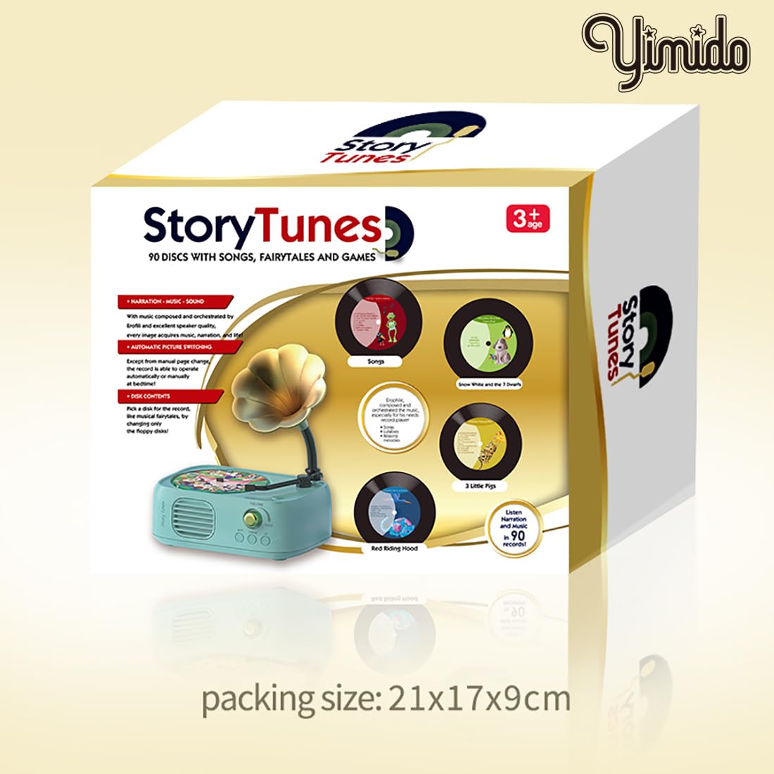 yimido Kids Phonograph Toddler Record Player, with 96 Learning Cards, Early Education Machine Record Player Music Box Storytelle