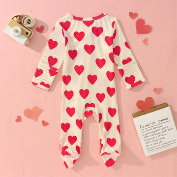 Gliglittr Newborn Infant Baby Girls Valentine'S Day Romper Long Sleeve Bodysuit Cute Heart Print Ribbed Onesie Jumpsuit(Beige,6-