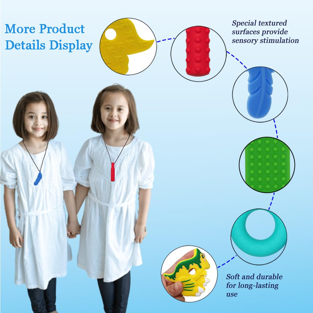 Chew Necklaces for Sensory Kids, Chewy Necklace Sensory Boys Girls with Autism, ADHD, SPD, Chewing, Teething, Silicone Chew Toys