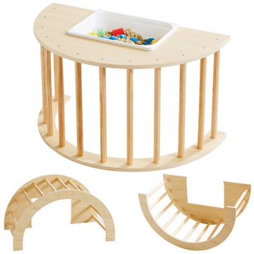 Beright 3 In1 Climbing Arch Sensory Table For Kids, Montessori Climbing Gym, Rocker Board Wooden Toy With Collapsible Storage Bi