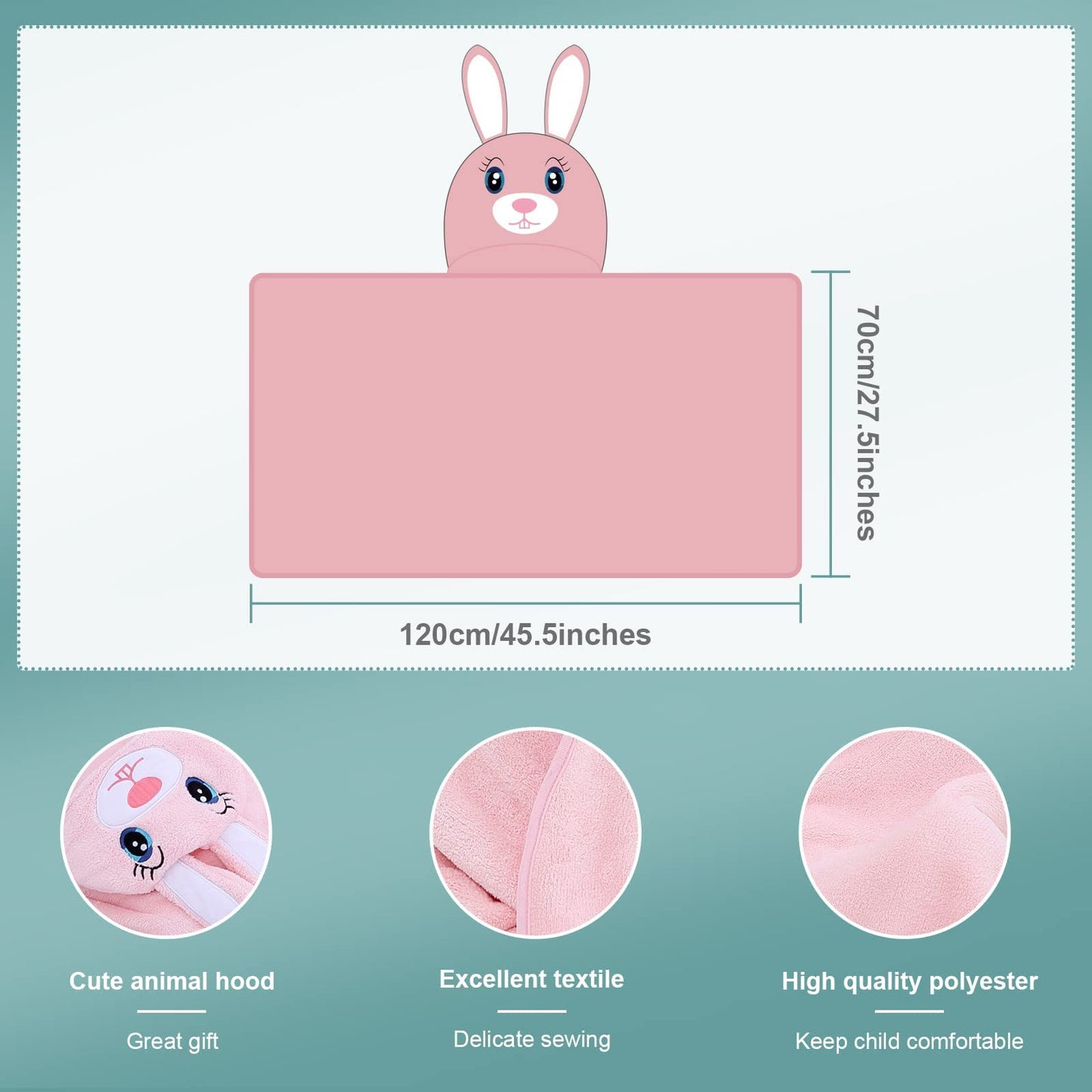 Michley Cartoon Hooded Baby Towel Unisex, Premium Soft Swimming Bathrobe Large Washcloths 27.5' X 47' For 0-7T (Rabbit)