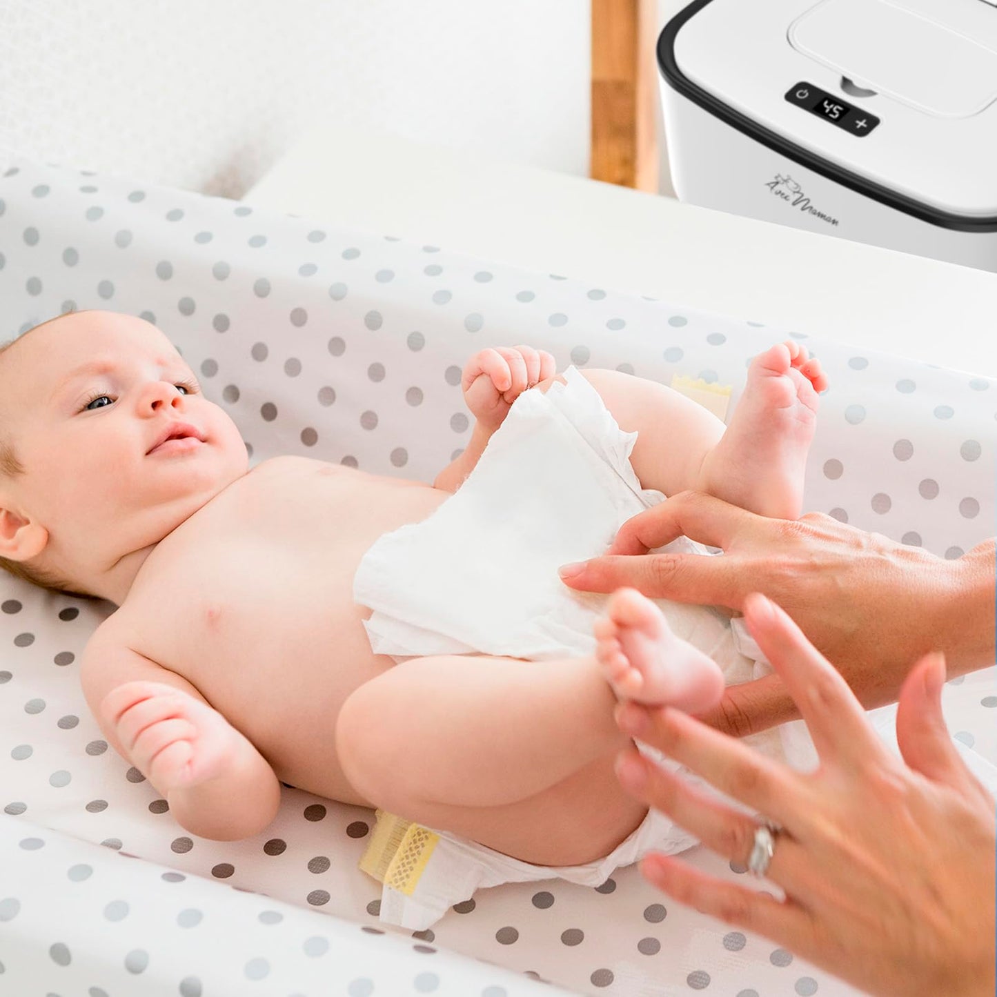 Avec Maman Baby Wipe Warmer Dispenser S1 - Adjustable Digital Temperature Control - Wipe Warmer And Baby Wet Wipes Dispenser - B