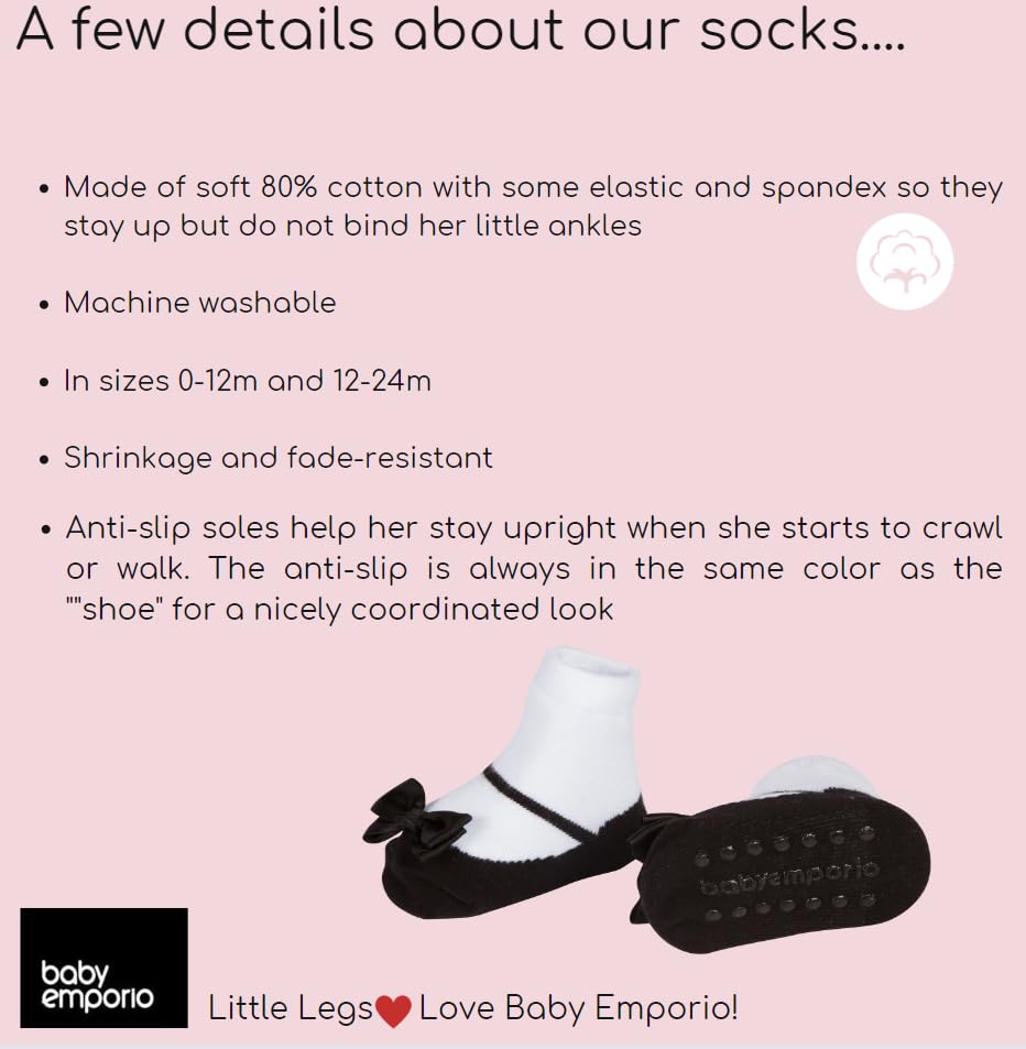 Baby & Toddler Girl Mary Jane Socks With Shoe-Look-Anti-Slip Soles-Cotton -1 Pair (Festive-Black, 0-12 Months)