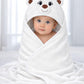 Hi mom Baby Hooded Bath Towel, White, Cotton Terry, Bear Design, Soft Wrap for Infants and Toddlers