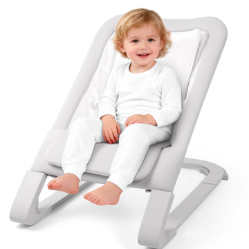 Baby Bouncer for Newborns 0-12 Months: 0-5 Years Portable Infant Seat with Soft Grey Fabric, Adjustable Recline & 3-Point Harnes