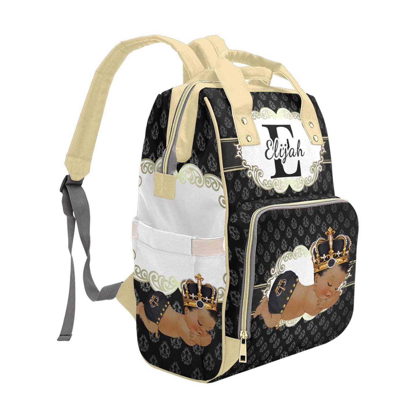 M Yescustom Personalized Baby Diaper Bags For Women Men, Custom Brown Prince Backpack Customized Nappy Mommy Bag Backpack For So