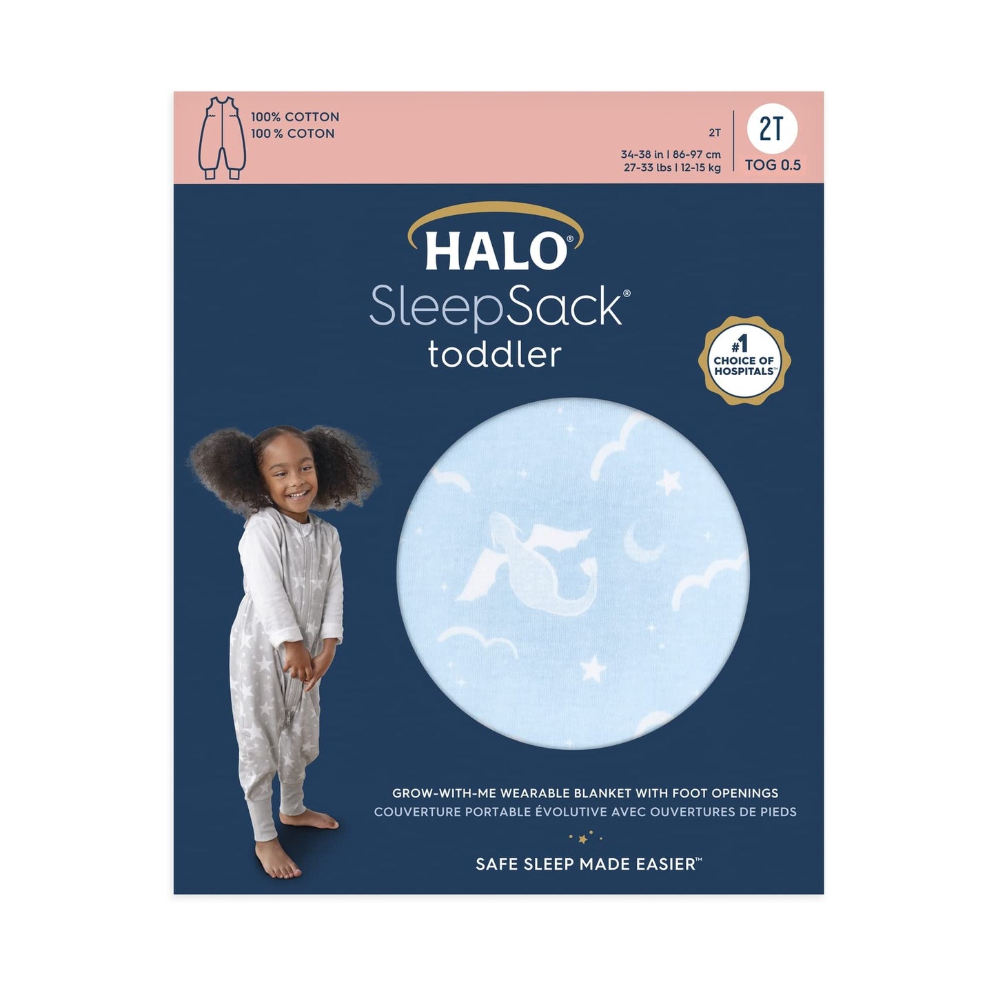 HALO Sleepsack Toddler Sleeping Bag, 100% Cotton Wearable Blanket, TOG 0.5, Dragons, 12-24M