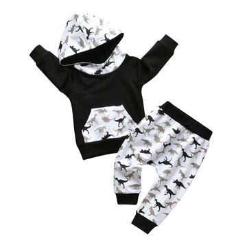Toddler Infant Baby Boy Clothes Dinosaur Long Sleeve Hoodie Tops Sweatsuit Pants Outfit Set (12-18 Months)