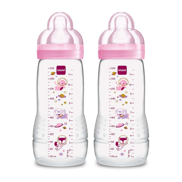 Mam Easy Active Baby Bottle 11Oz, Easy Switch Between Breast And Bottle, Easy To Clean, 4+ Months, Girl