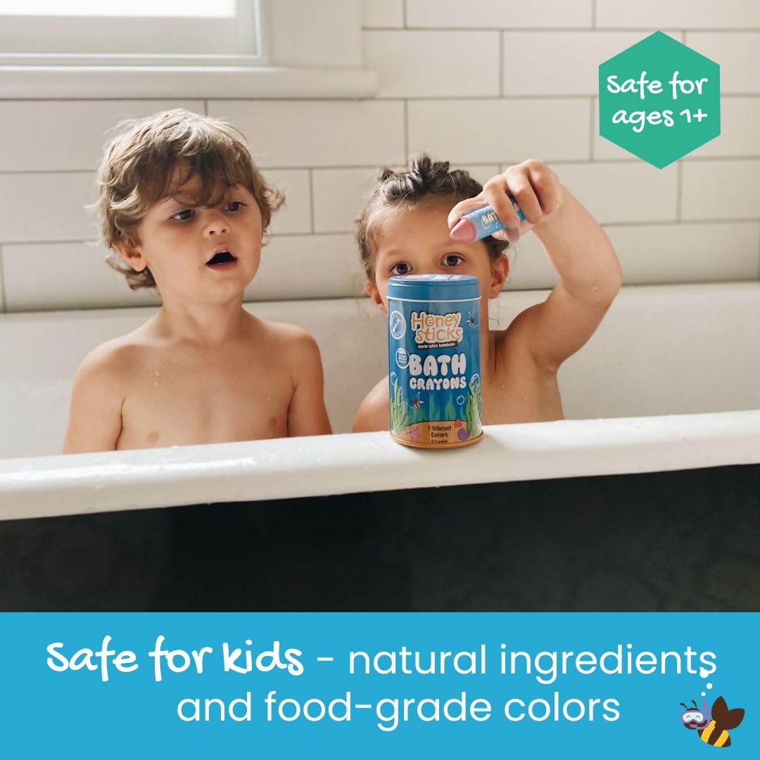 Honeysticks Super Jumbo Bath Crayons Non Toxic (7 Pack) for Toddlers 1-3 and Kids 4-8, Natural Beeswax Crayons, Food-Grade Color