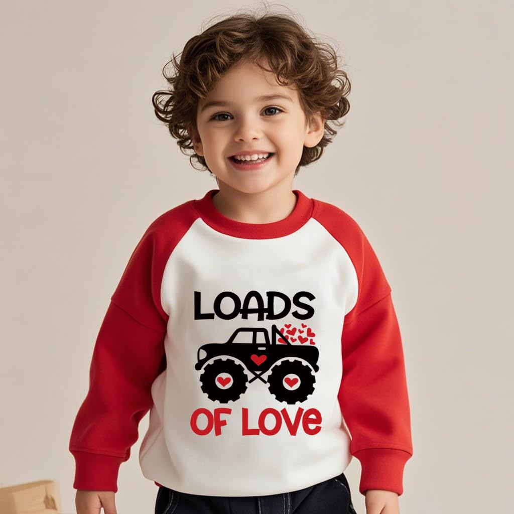 Xfsjgna Valentines Sweatshirts For Girls 6T Boys Valentine'S Day Monster Truck Graphic Raglan Shirt Toddler Kids Long Sleeve Top