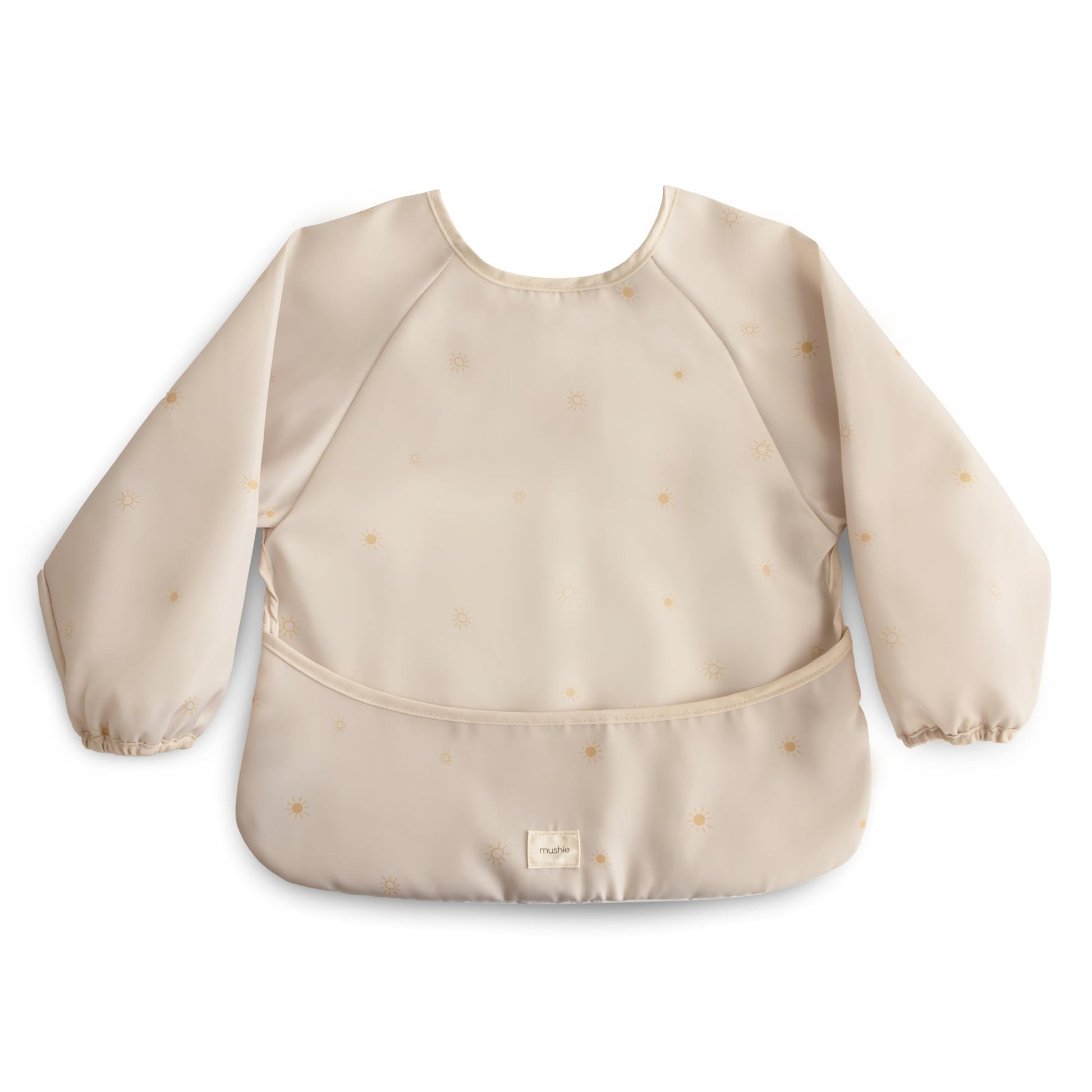 mushie Long Sleeve Baby Bib | Mess Free & Waterproof Fabric for Toddlers | Adjustable Fit for Ages 6-24 Months (Sun)