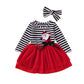 Toddler Kids Baby Girls Christmas Dress Santa Claus Print Long Sleeve Striped Tutu Skirts Set Festival Dress (Santa Claus Stripe