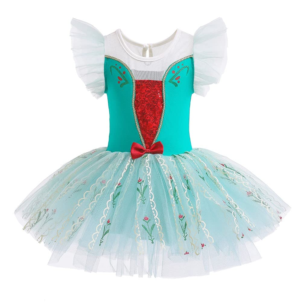 DYMCII Toddler Girls Anna Princess Ballet Dress Short Sleeve Leotards Skirted Tutu Halloween Christmas Party Fancy Costume Green