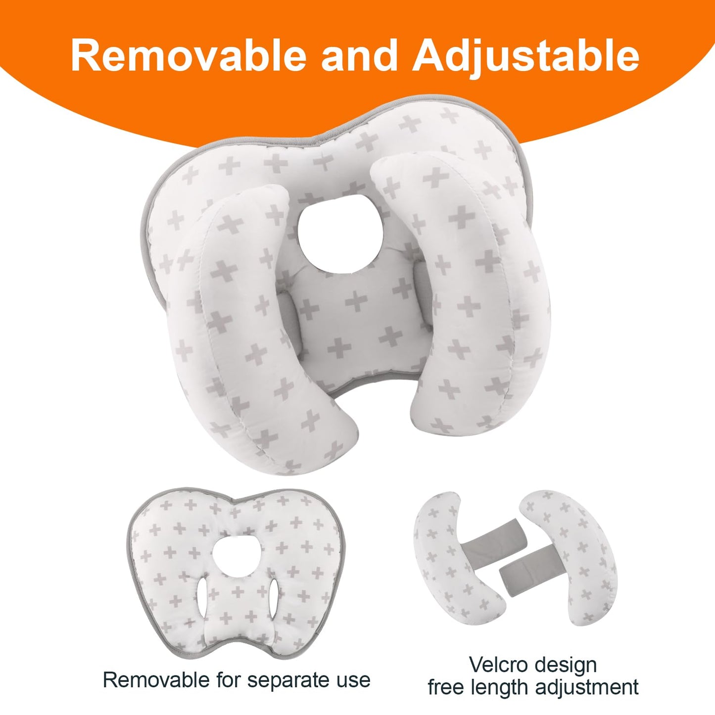 KAKIBLIN 2 in 1 Baby Head Pillow with Banana Neck Pillow for 3 Months to 1 Years Baby Travel Pillow for Stroller or Bed,Grey Cro