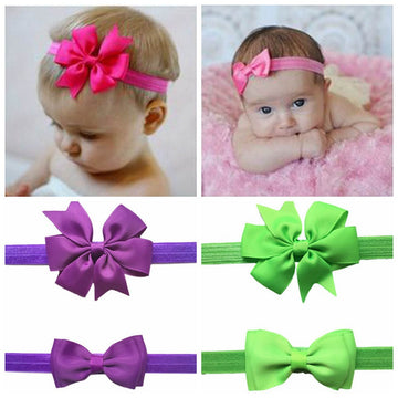 2Pc/Set Baby Girls Grosgrain Ribbon Hairband Set Ribbon Bows Hair Tie Headband Jb10 (4-Green)