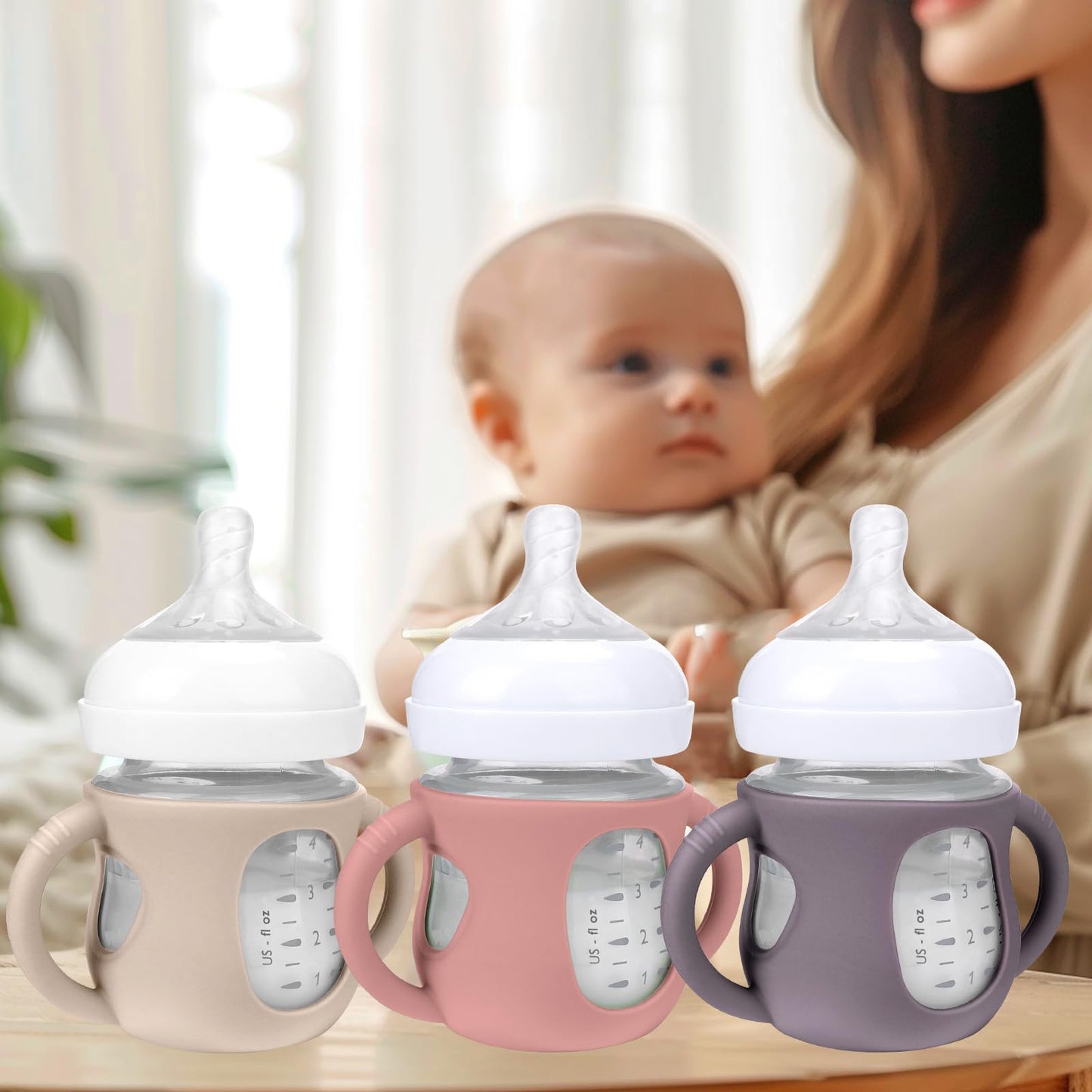 Busoha 3 Pack Silicone Sleeves For Avent Natural Baby Bottles - Drop Protection Baby Bottle Sleeves With Handle For Avent Natura