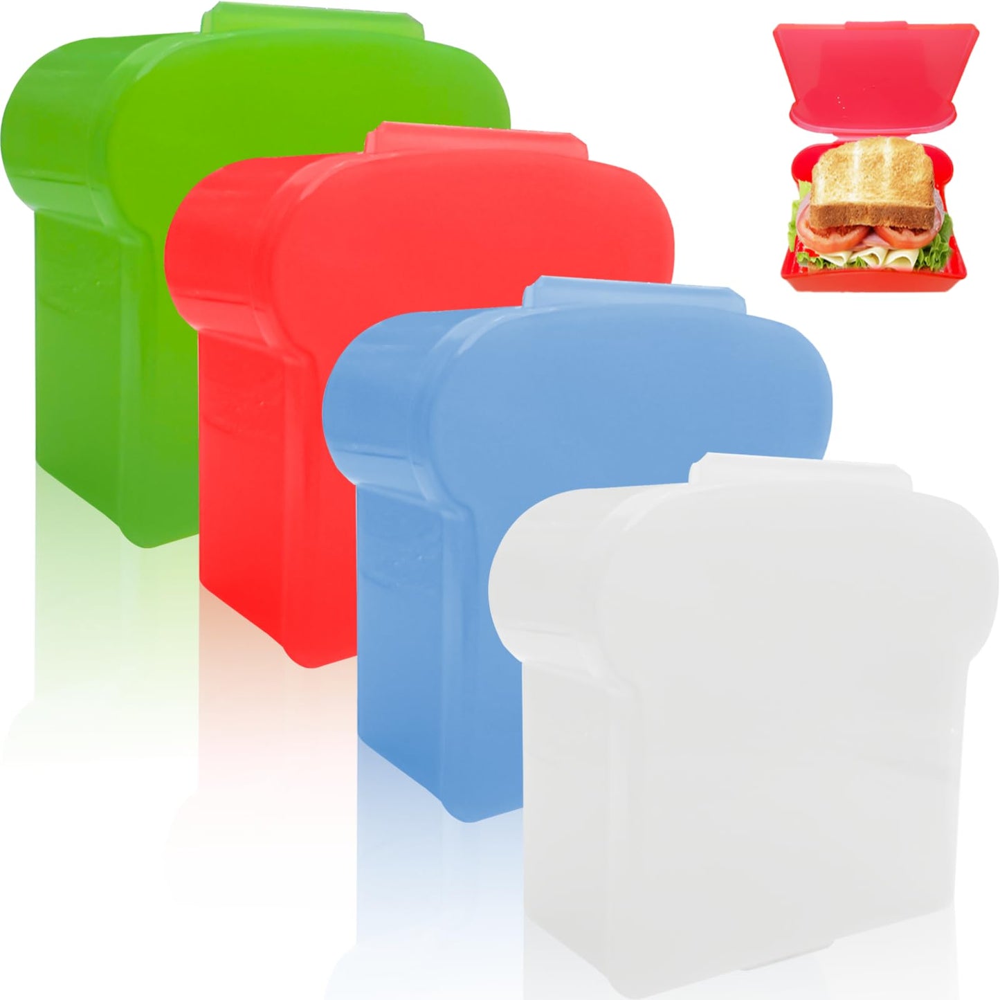 Mdakego 4 Pack Sandwich Containers, Pastic Sandwich Storage For Lunch Boxes, Bpa Free, Reusable Sandwich Holder With Lid For Fru