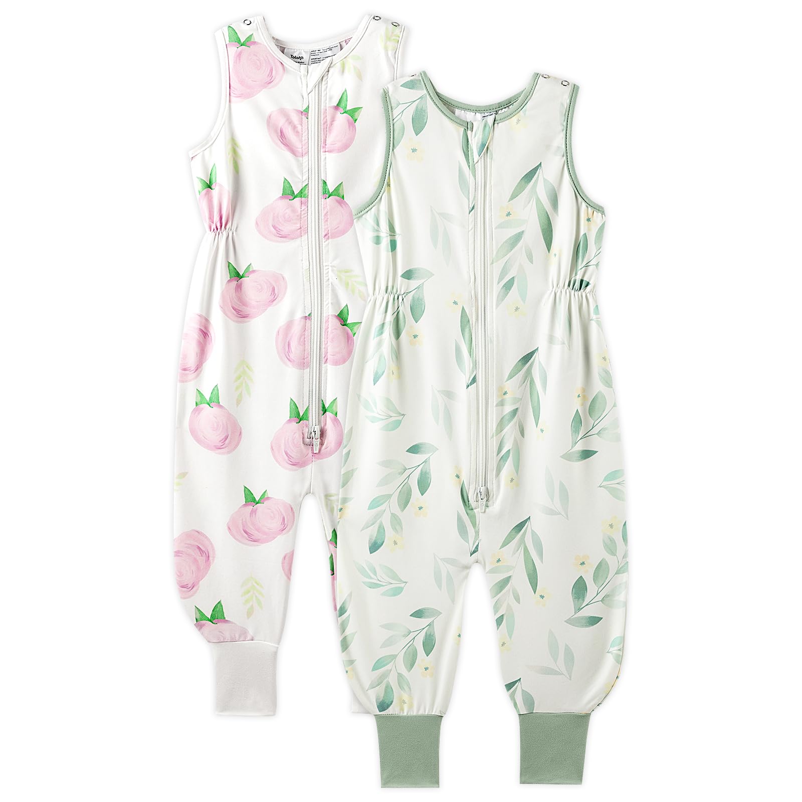 TotAha Toddler Sleep Sack with Feet 3t for Girls,TOG 0.5, Light and Soft Baby Wearable Blanket for Walkers, 2 Pack,Buds & Greenl