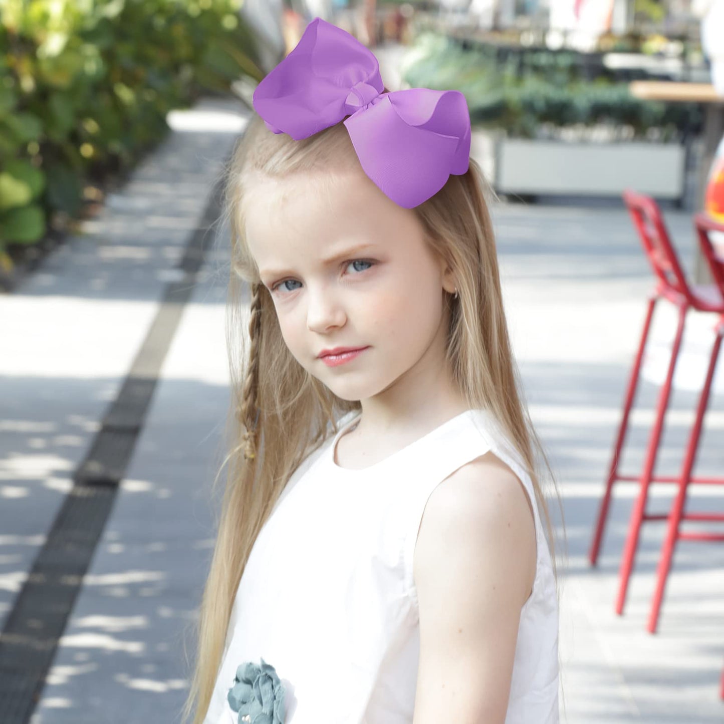 Oaoleer 8Pcs Hair Bows For Girls Purple Grosgrain Ribbon Boutique Bow Alligator Clips Hair Accessories For Toddlers Little Girls