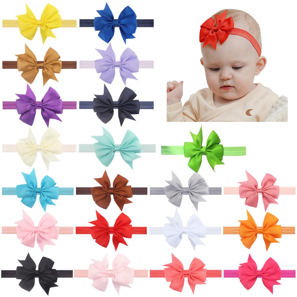 Syga 21 Pcs Baby Headband With Satin Ribbon Swallowtail Bow Soft, Stretchable Hairband For Newborns, Infants, And Toddlers (03 