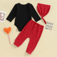 Mr. Steal Your Heart Baby Boy Outfit Newborn Valentines Day Long Sleeve Romper Pants Hat 3 Piece Clothes Set (Black, 12-18 Month