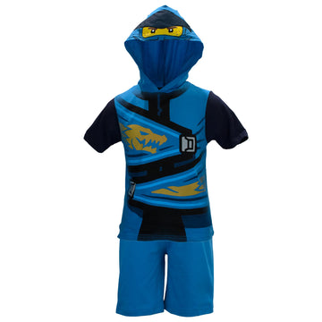 Lego Ninjago Boys Ninjago Costume Short And Matching Costume Hooded T-Shirt (Blue, Size 10/12)