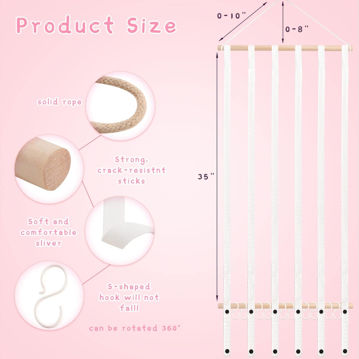 Oaoleer Hair Bow Holder Organizer For Girls Hair Bows,Hair Accessories Headband Organizer Bow Storage Hanger With Hook For Baby