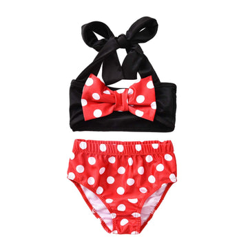 Aalizzwell Baby Girl Bathing Suit, Toddler Girls Two Piece Swimsuit Halter Top Bikini Bottoms Swimming Suit (Polka Dot, 3-4T)